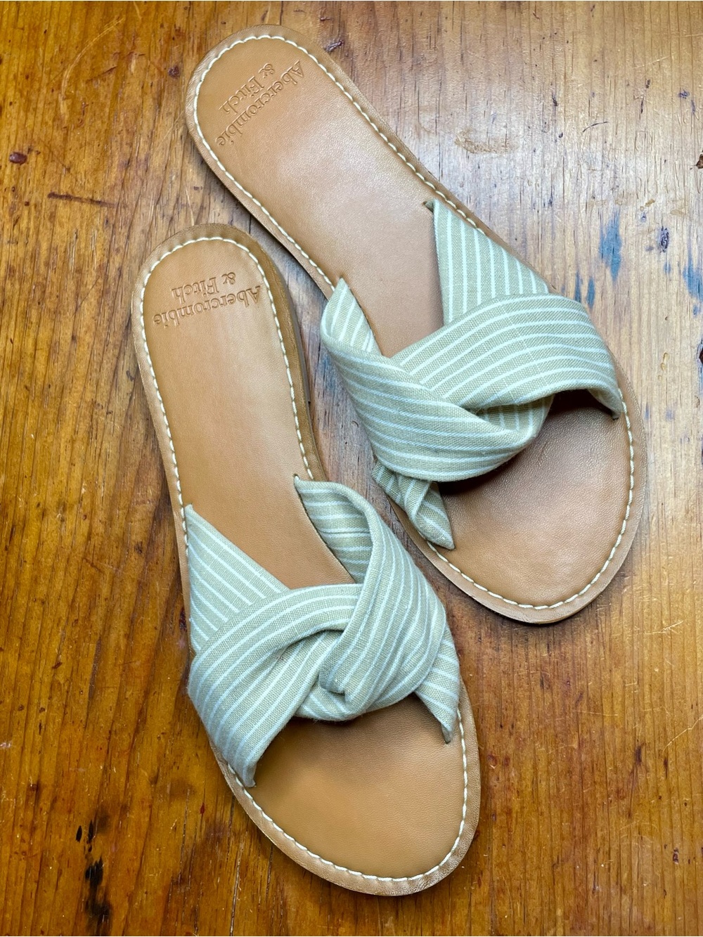 NWOT Abercrombie & Fitch Knotted Stripe Slide Sandals Beige Cream Size 7/8 EU 38